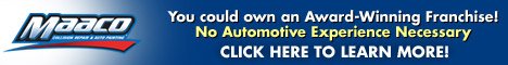 Automotive Franchise - Auto Painting Franchise - Auto Body Franchise - Collision Repair Business - Auto Painting Franchise - Autobody Franchise - Auto Repair and Service Business.  Maaco Franchise Opportunities Auto Painting and Bodyworks Franchise.  Automotive Repair, Body Repair and Collision Work.   Founded in 1972, the MAACO franchise chain paints and repairs more vehicles each year than anyone else in North America! MAACO has painted over 15 million vehicles over the past 30 years, and presently paints more than 600,000 every year!