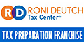 Roni Deutch Tax Center Franchise.  Income Tax Preparation Franchises.  When it comes to franchising branding is key! When it comes to taxes, the Roni Deutch name is known by millions of Americans across the country, ranking second only to H&R Block. Tax attorney Roni Deutch, owner of the nations largest tax resolution law firm, founded the Roni Deutch Tax Center to answer the call for competent tax return preparation.